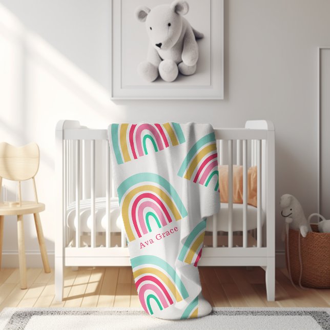 Bright Rainbows with Baby's Name Colourful Sherpa Blanket (A cute soft blanket for baby or child's room to personalize with their name.)