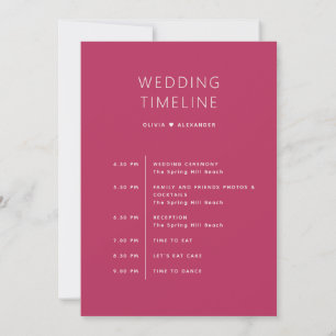 Bright Raspberry Pink Wedding Day Timeline Welcome Invitation