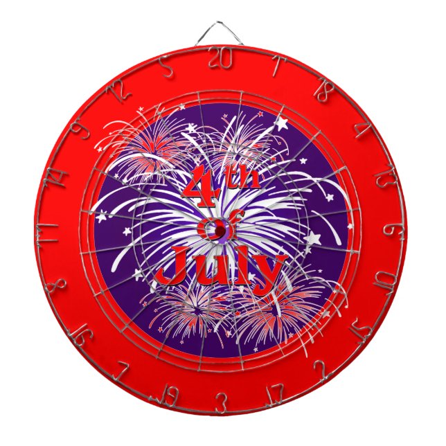 Bright Red 4th of July Fireworks Celebration Dartboard (Front)