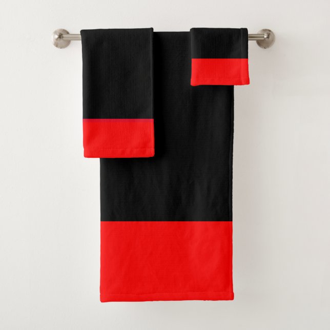 Bright Red and Black Bath Towel Set (Insitu)
