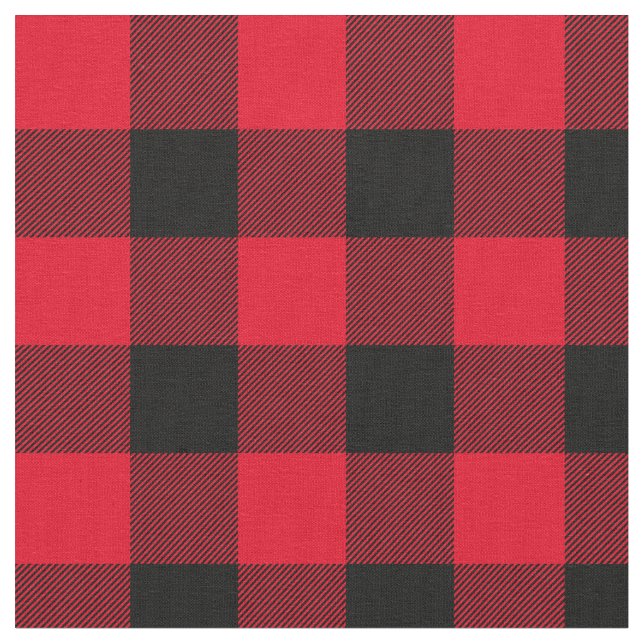 Bright Red and Black Buffalo Plaid Fabric (Close Up)