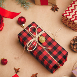 Bright Red and Black Buffalo Plaid Wrapping Paper