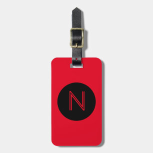 Bright Red and Black Circle Monogram Luggage Tag
