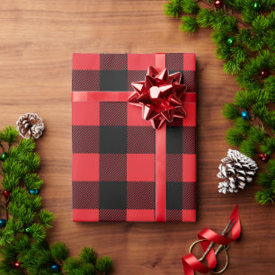 Bright Red and Black Large Buffalo Plaid Christmas Wrapping Paper