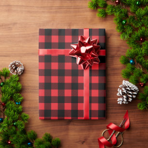 Bright Red and Black Small Buffalo Plaid Christmas Wrapping Paper