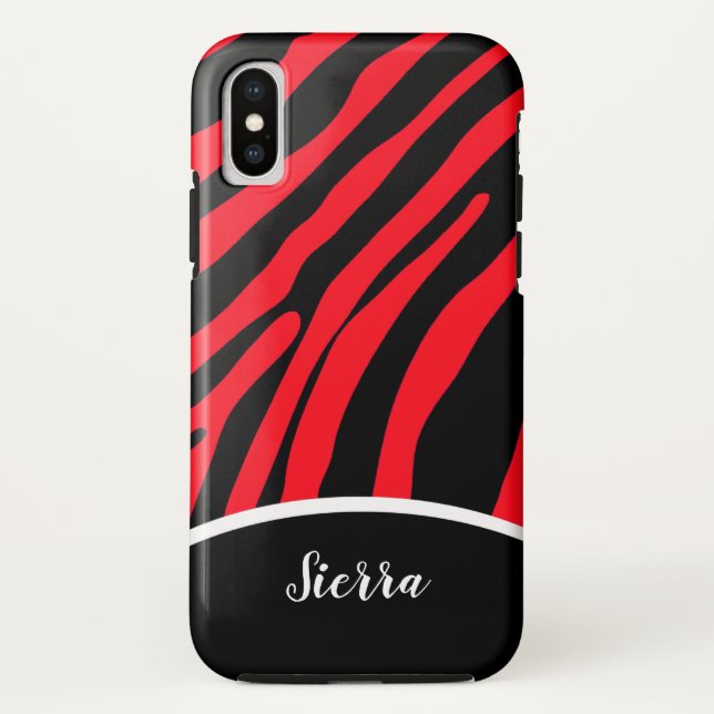 Bright Red and Black Zebra Stripe Phone Case (Back)