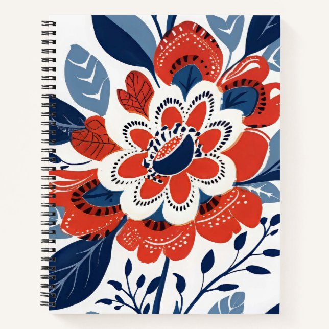 Bright Red and Blue Botanical  Notebook (Front)