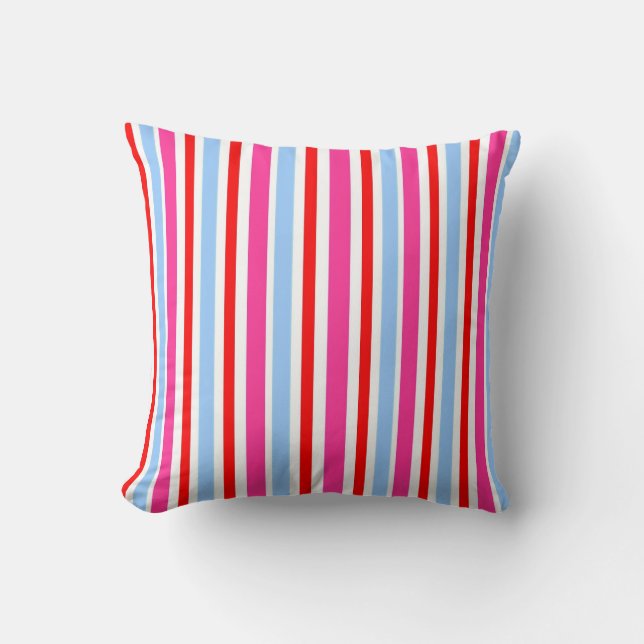 Bright Red and Blue Candy Stripes Cushion (Front)