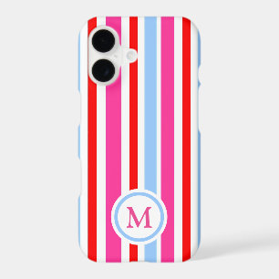 Bright Red and Blue Candy Stripes Monogram