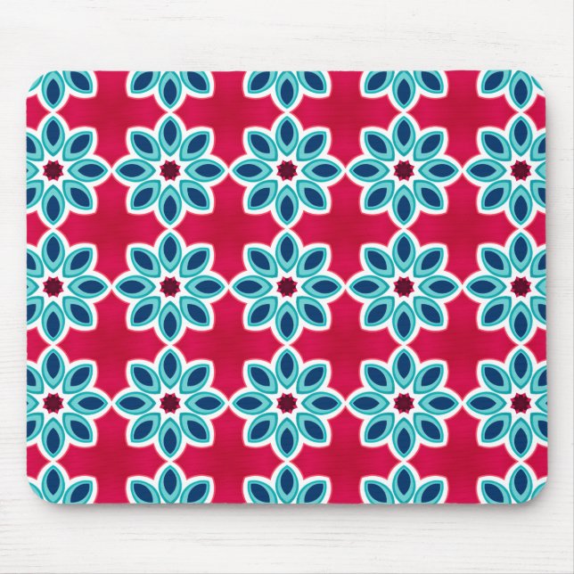 Bright Red and Blue Modern Geometric Pattern Mouse Pad (Front)