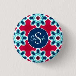Bright Red and Blue Modern Geometric Personalised 3 Cm Round Badge
