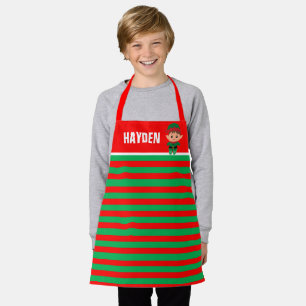 Bright Red and Green Elf Striped Personalised Apron