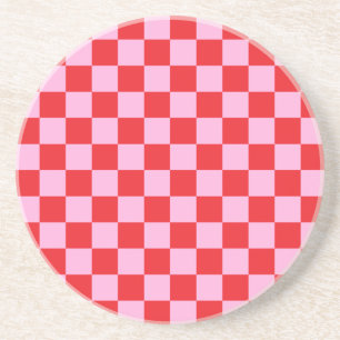 Bright Red and Light Pink Checkered Coaster