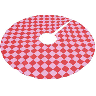 Bright Red and Light Pink Chequered Brushed Polyester Tree Skirt