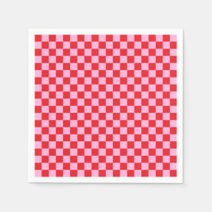 Bright Red and Light Pink Chequered Napkin