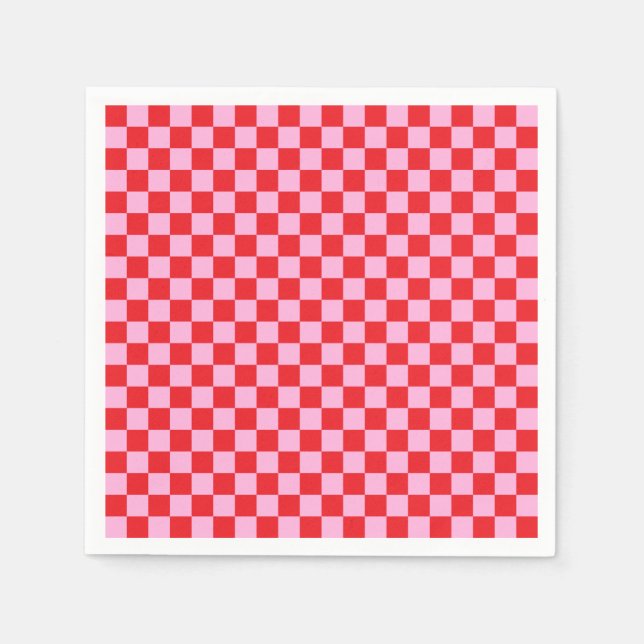 Bright Red and Light Pink Chequered Napkin (Front)