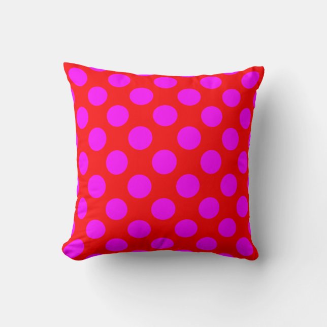 Bright Red and Magenta Polka Dot Cushion (Front)