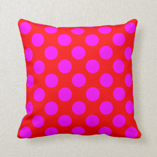 Bright Red and Magenta Polka Dot Cushion