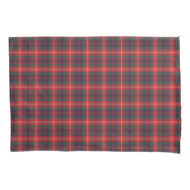 Bright Red and Navy Blue Fraser Modern Tartan Pillowcase (Front)