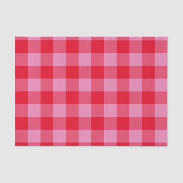 Bright Red and Pink Buffalo Plaid Tissue Paper (Front)