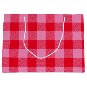 Bright Red and Pink Buffalo Plaid Valentine Large Gift Bag