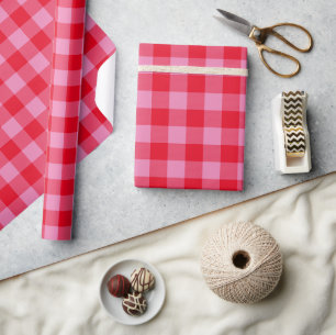 Bright Red and Pink Buffalo Plaid Wrapping Paper