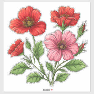 Bright Red and Pink Hibiscus Flowers