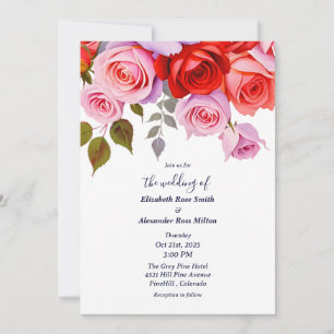 Bright Red and pink roses floral wedding Invitation