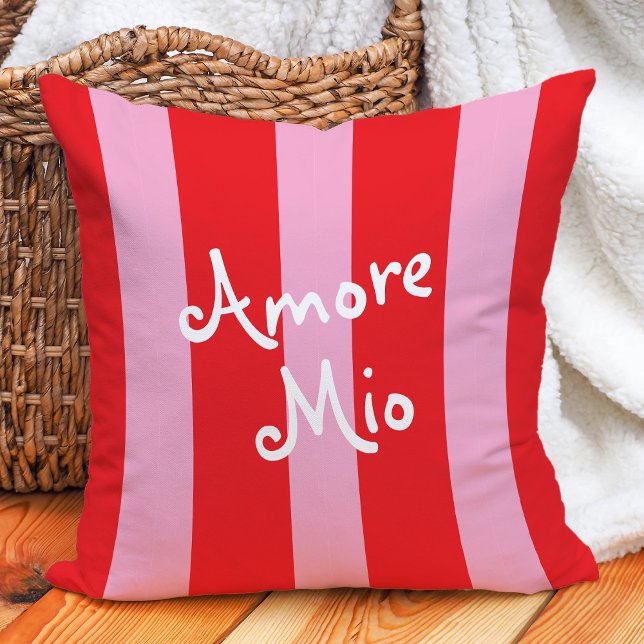 Bright Red and Pink Stripes | Amore Mio Cushion (Creator Uploaded)