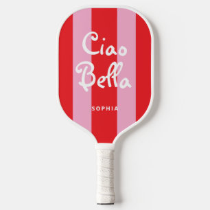 Bright Red and Pink Stripes Ciao Bella Pickleball Paddle