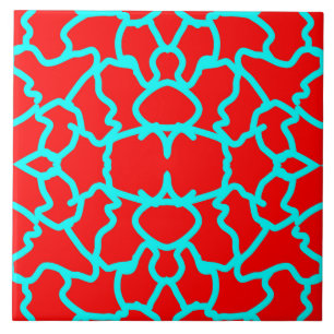 Bright red and teal attractive pattern ceramic tile