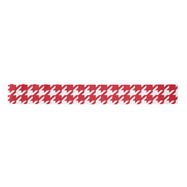 Bright Red and White Houndstooth Pattern Satin Ribbon (Front)