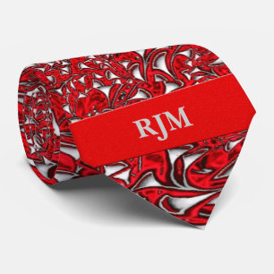 Bright Red and White Paisley Print with Monogram Tie