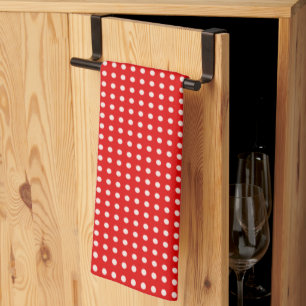 Bright Red and White Polka Dot Pattern   Tea Towel
