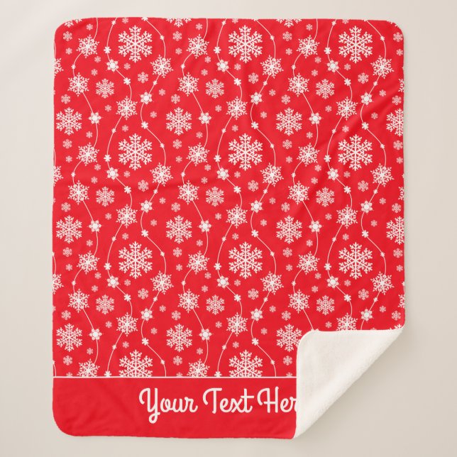 Bright Red and Winter White Snowflake Pattern Sherpa Blanket (Front)