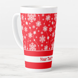 Bright Red and Winter White Snowflakes and Stripes Latte Mug