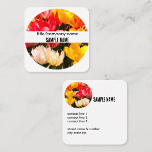bright red and yellow tulips floral design custom square business card