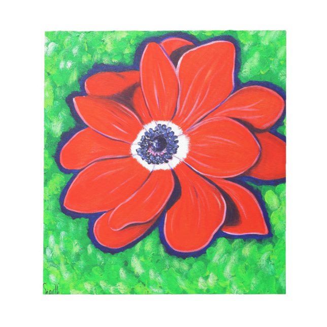 Bright Red Anemone Painting Notepad (Front)