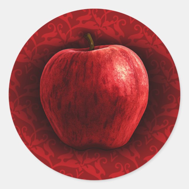 Bright Red Apple Classic Round Sticker (Front)