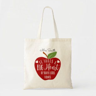 Bright red apple it takes a big heart tote bag