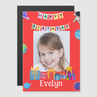 Bright Red Astronaut Photo Name Birthday Card