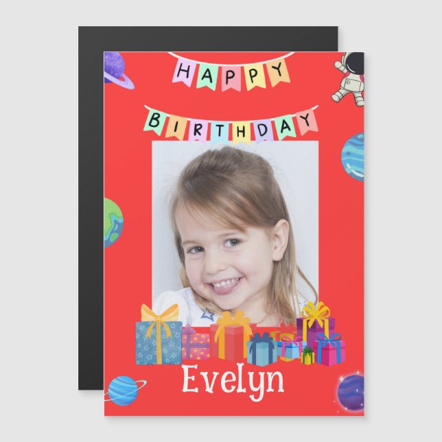  Bright Red Astronaut Photo Name Birthday Card (Front/Back)