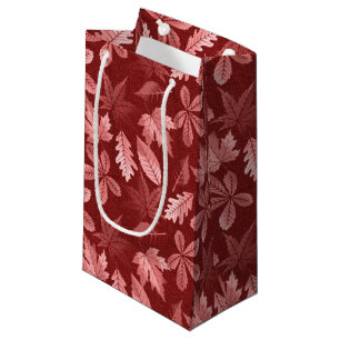 BRIGHT RED AUTUMN FALL LEAVES SMALL GIFT BAG