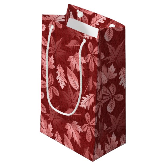 BRIGHT RED AUTUMN FALL LEAVES SMALL GIFT BAG (Front Angled)
