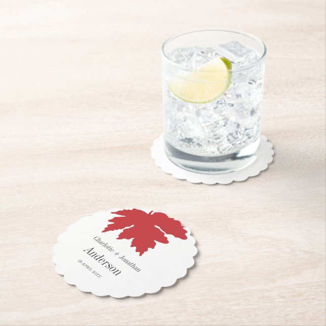 Bright Red  Autumn Maple Leaf Wedding Party    Paper Coaster (Insitu)