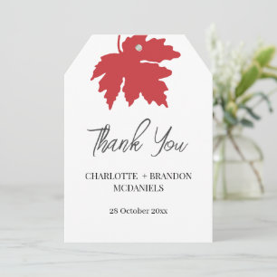 Bright Red Autumn Maple Leaf Wedding Thank You  Card