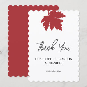 Bright Red Autumn Maple Leaf Wedding Thank You Card