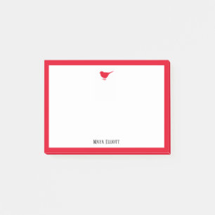 Bright Red Bird and Border w/ White & Name Post-it Notes