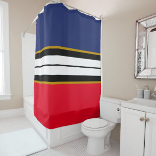 Bright Red Black White Navy Blue Racing Stripes Shower Curtain