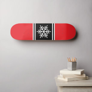 Bright Red Black White Racing Stripes Snowflake Skateboard